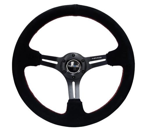 NRG 350mm Sport Steering Wheel 2" Deep Suede w/ Red Stitching Universal