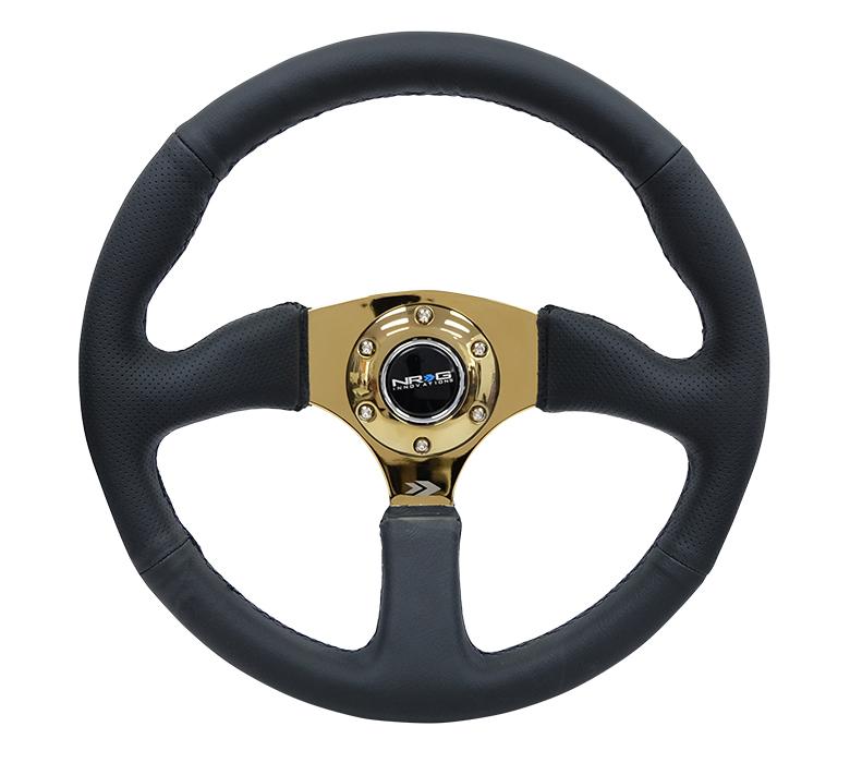 NRG 350mm Steering Wheel Leather Gold Chrome Center | RST-023GD-R