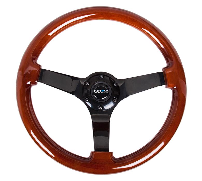 NRG 350mm Steering Wheel Vintage Wood Grain Finish Black Center | RST-036BR-BK