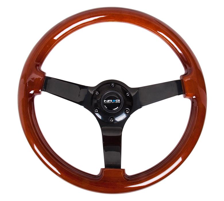 NRG 350mm Steering Wheel Vintage Wood Grain Finish Black Center Universal