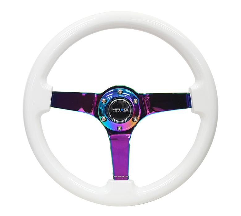 NRG 350mm Steering Wheel Classic White Wood Neo Chrome Center | RST-036WT-MC