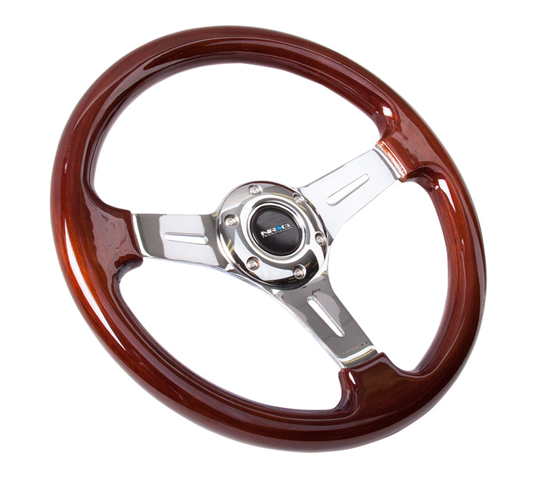 NRG 330mm Steering Wheel Classic Wood Grain 3 Spoke Center In Chrome | ST-015-1CH