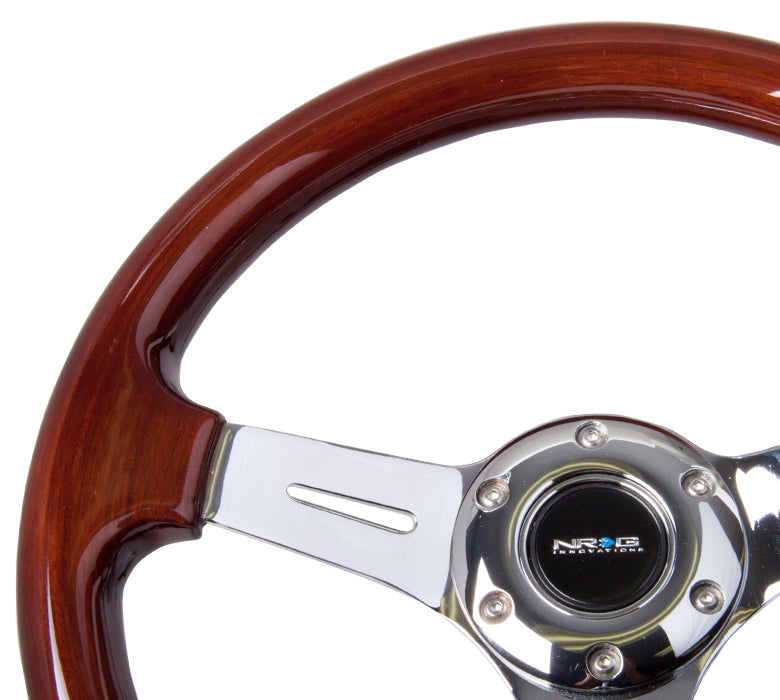 NRG 330mm Steering Wheel Classic Wood Grain 3 Spoke Center In Chrome Universal