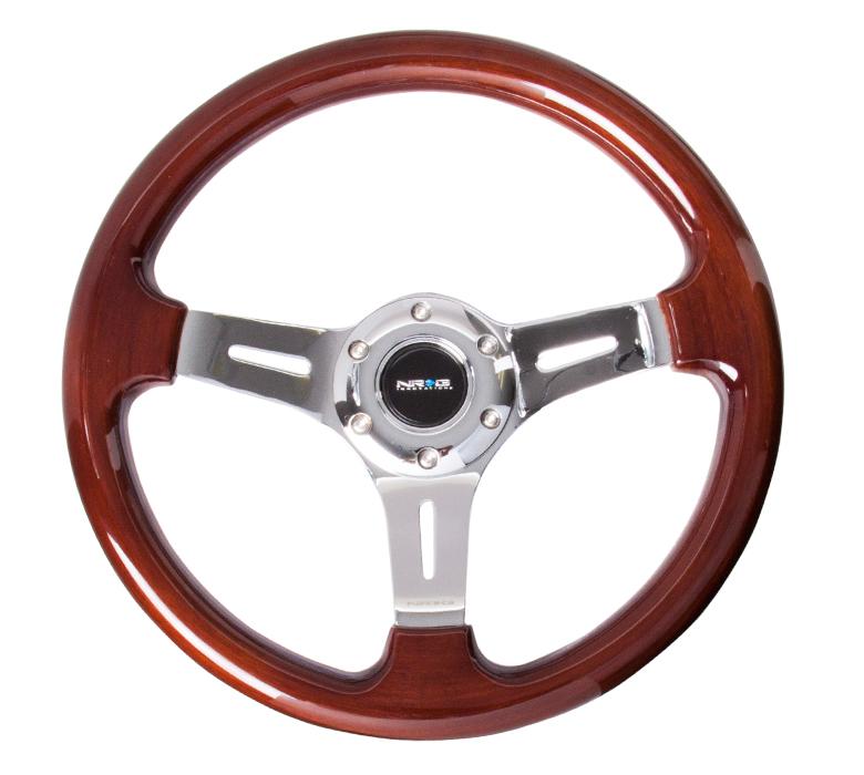 NRG 330mm Steering Wheel Classic Wood Grain 3 Spoke Center In Chrome | ST-015-1CH