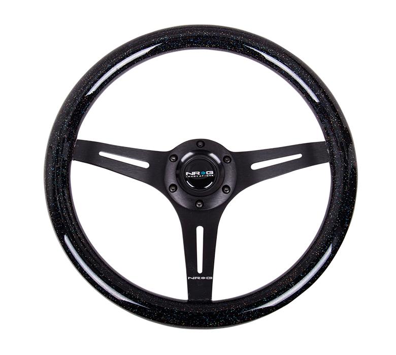 NRG 350mm Steering Wheel Classic Wood Grain 3 Spoke Center In Black Black Sparkled | ST-015BK-BSB