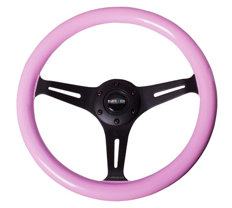 NRG 350mm Steering Wheel Classic Wood Grain 3 Spoke Center In Black Pink Universal
