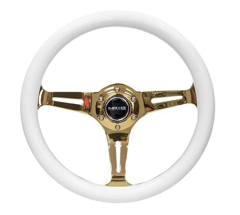 NRG 350mm Steering Wheel Classic White Grain Gold Center | ST-015CG-WT