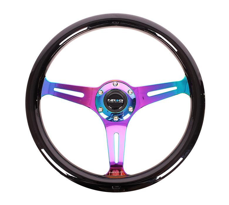 NRG 350mm Steering Wheel Classic Wood Grain Black Colored Wood 3 Spoke Center In Neochrome | ST-015MC-BK