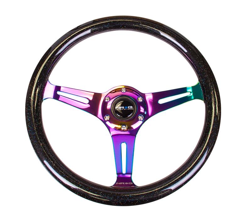 NRG 350mm Steering Wheel Classic Wood Grain Black Speckled Wood 3 Spoke Center In Neochrome | ST-015MC-BSB