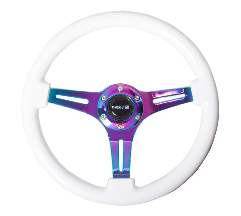 NRG 350mm Steering Wheel Classic Wood Grain White Colored Wood 3 Spoke Center In Neochrome | ST-015MC-WT