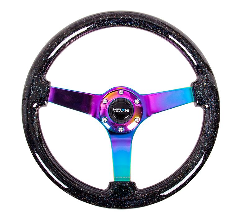 NRG 350mm Steering Wheel 3" Black Sparkled Wood Grain 3 Solid Spoke Center In Neochrome | RST-036BSB-MC