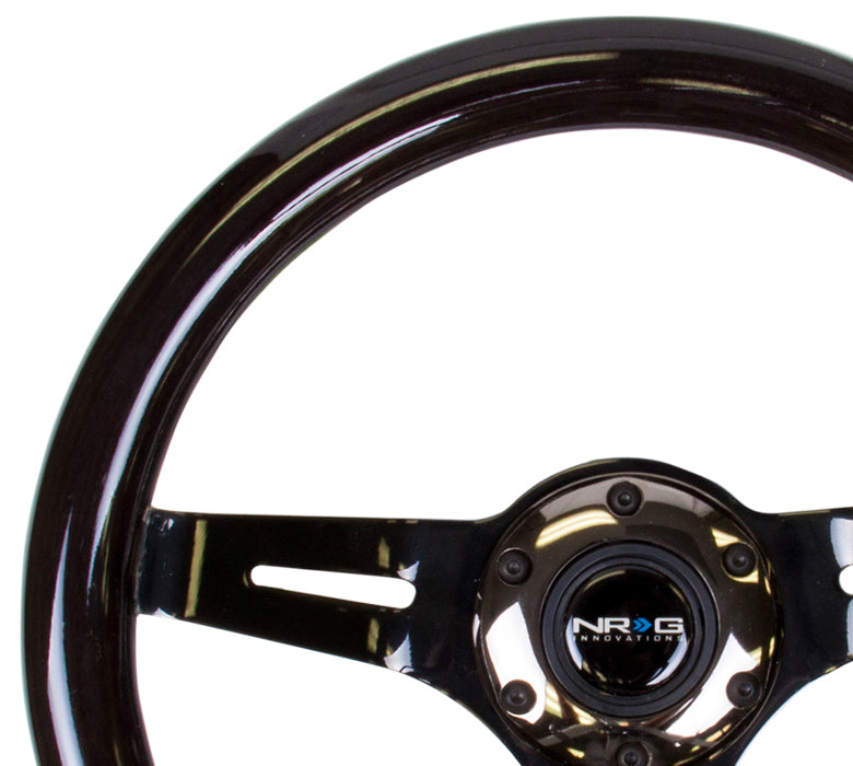 NRG 310mm Steering Wheel Classic Black Wood Grain 3 Spoke Center In Black Chrome | ST-310BK-BK