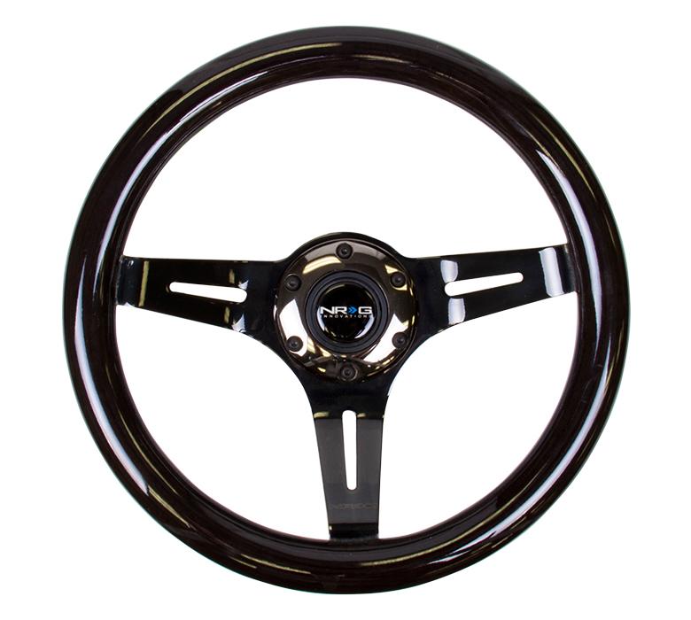 NRG 310mm Steering Wheel Classic Black Wood Grain 3 Spoke Center In Black Chrome | ST-310BK-BK