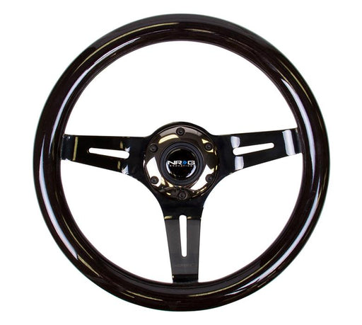 NRG 310mm Steering Wheel Classic Black Wood Grain 3 Spoke Center In Black Chrome Universal