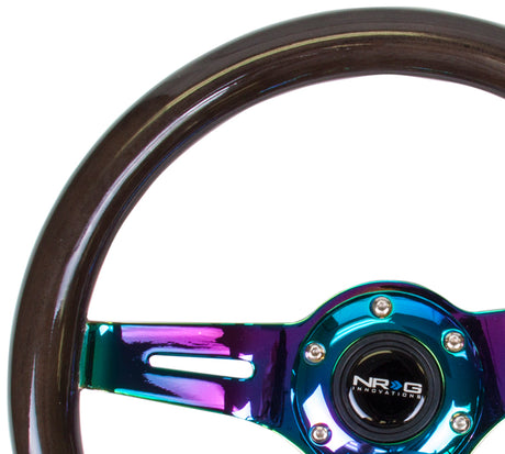 NRG 310mm Steering Wheel Classic Black Wood Grain 3 Spoke Center In Neochrome | ST-310BK-MC