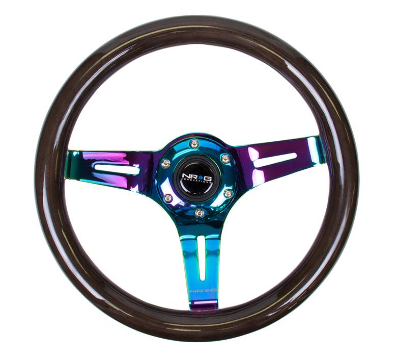 NRG 310mm Steering Wheel Classic Black Wood Grain 3 Spoke Center In Neochrome | ST-310BK-MC