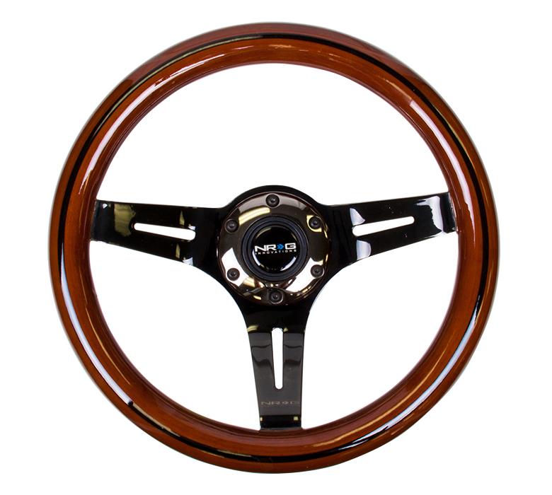 NRG 310mm Steering Wheel Classic Dark Wood Grain Black Line Inlay 3 Spoke Center In Black Chrome Universal