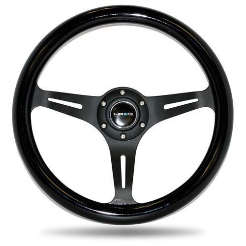 NRG 350mm Steering Wheel Classic Wood Grain 3 Spoke Center In Matte Black | ST-015BK-BK