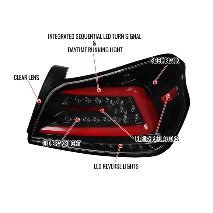 SPEC-D Sequential LED Tail Lights Jet Black Housing/Clear Lens Subaru 2015-2021 WRX / 2015-2021 STI