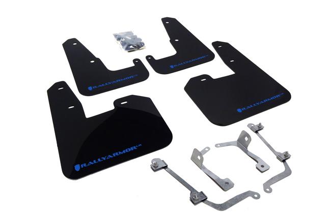 Rally Armor UR Mud Flaps Black Urethane Blue Logo (HATCH) Subaru 2011-2014 WRX / 2008-2014 STI | MF15-UR-BLK/BL