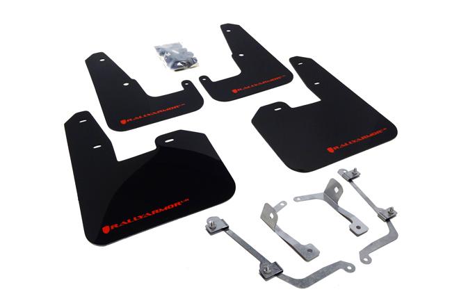 Rally Armor UR Mud Flaps Black Urethane Red Logo (HATCH) Subaru 2011-2014 WRX / 2008-2014 STI | MF15-UR-BLK/RD