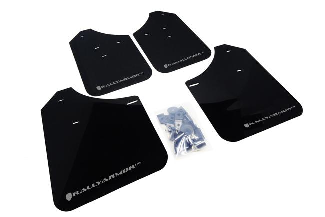 Rally Armor UR Mud Flaps Black Urethane Silver Logo Subaru 2002-2007 WRX / 2004-2007 STI | MF1-UR-BLK/SIL